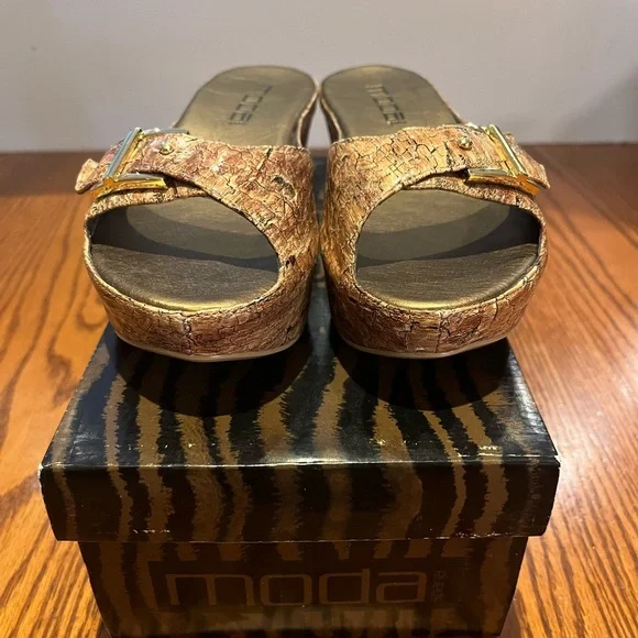 NIB Moda Tan/Cork Platform Sandals, Size 8 - Picture 2 of 6